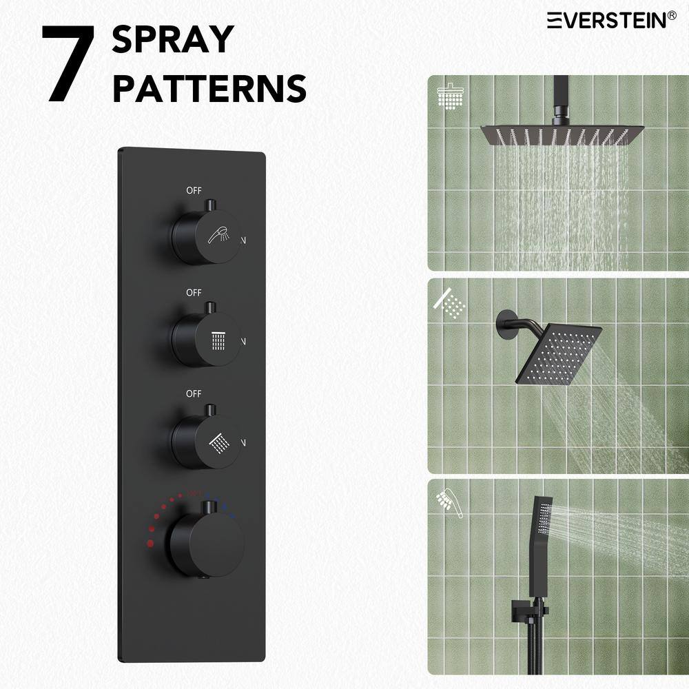 Matte Black Stainless Steel Dual Shower Head System with Thermostatic Valve
