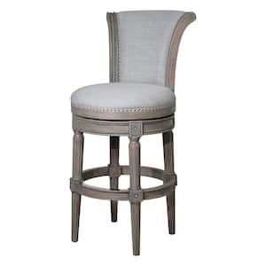 Chapman 31 in. Weathered Gray High Back Wood Swivel Bar Stool with Gray Upholstered Seat, 1-Stool