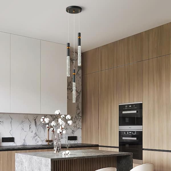 Home Lighting 18 Watt 3-Light Black Dimmable LED Modern Pendant Light with Bubble Crystal for Kitchen