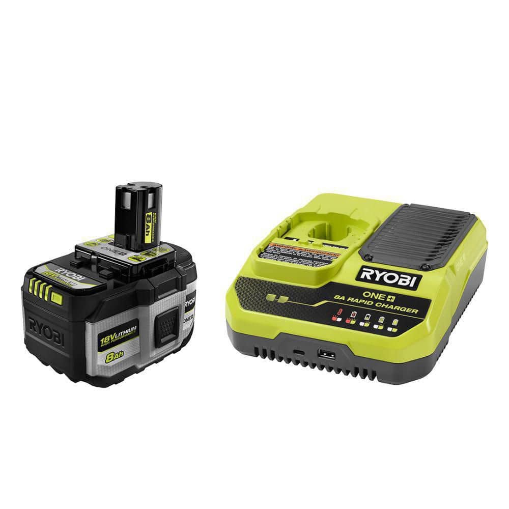 RYOBI ONE+ HP 18V 8.0 Ah Lithium-Ion HIGH PERFORMANCE Battery and Rapid Charger Starter Kit (PSK018)