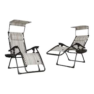 26 in. Casual Stripes Zero Gravity Chairs with Adjustable Canopy Sun-Shade, Drink Tray and Pillow (Set of 2)
