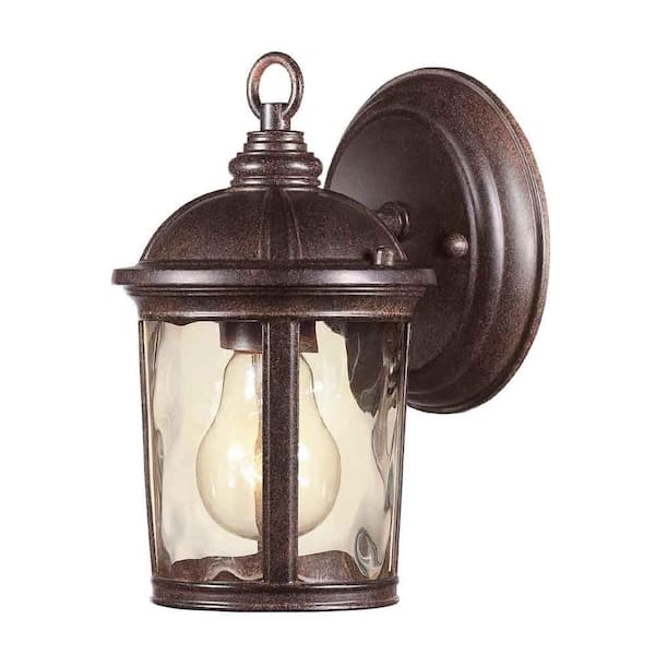 Hampton Bay Leeds 8.5 in. 1-Light Mystic Bronze Outdoor Wall Lamp with Clear Water Glass Shade