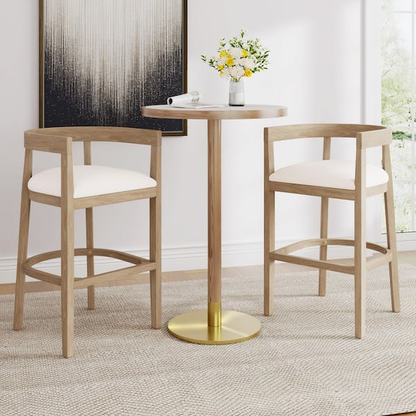 CHRISTOPHER KNIGHT HOME Timel 30 in. Solid Wood and Fabric Upholstered Bar Stools with Curved Backrest Footrest Beige Plus Light Ash (Set of 2)