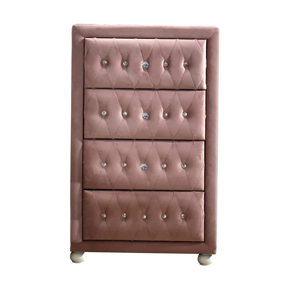 Acme Furniture  Reggie 4-Drawer Pink Fabric Chest of Drawer 38 in. x 18 in. x 25 in. - 2