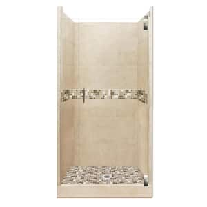 Tuscany Grand Hinged 36 in. x 36 in. x 80 in. Center Drain Alcove Shower Kit in Brown Sugar and Satin Nickel Hardware