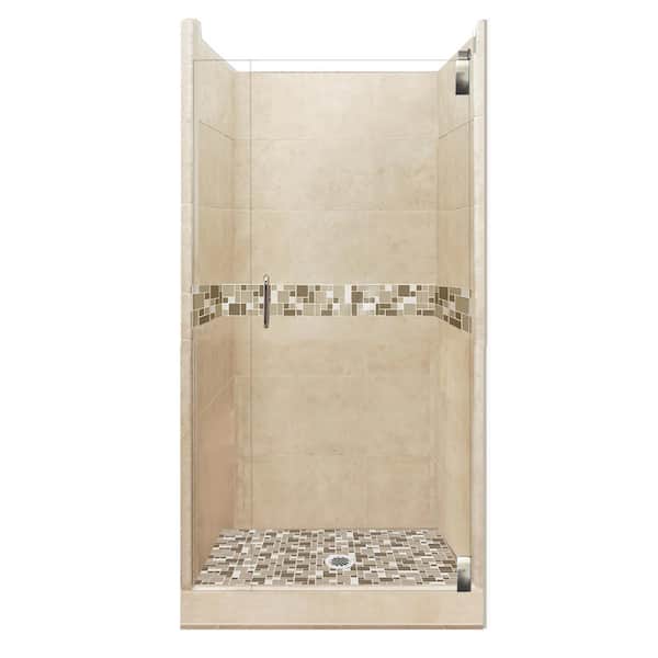 American Bath Factory Tuscany Grand Hinged 38 in. x 38 in. x 80 in. Center Drain Alcove Shower Kit in Brown Sugar and Satin Nickel Hardware