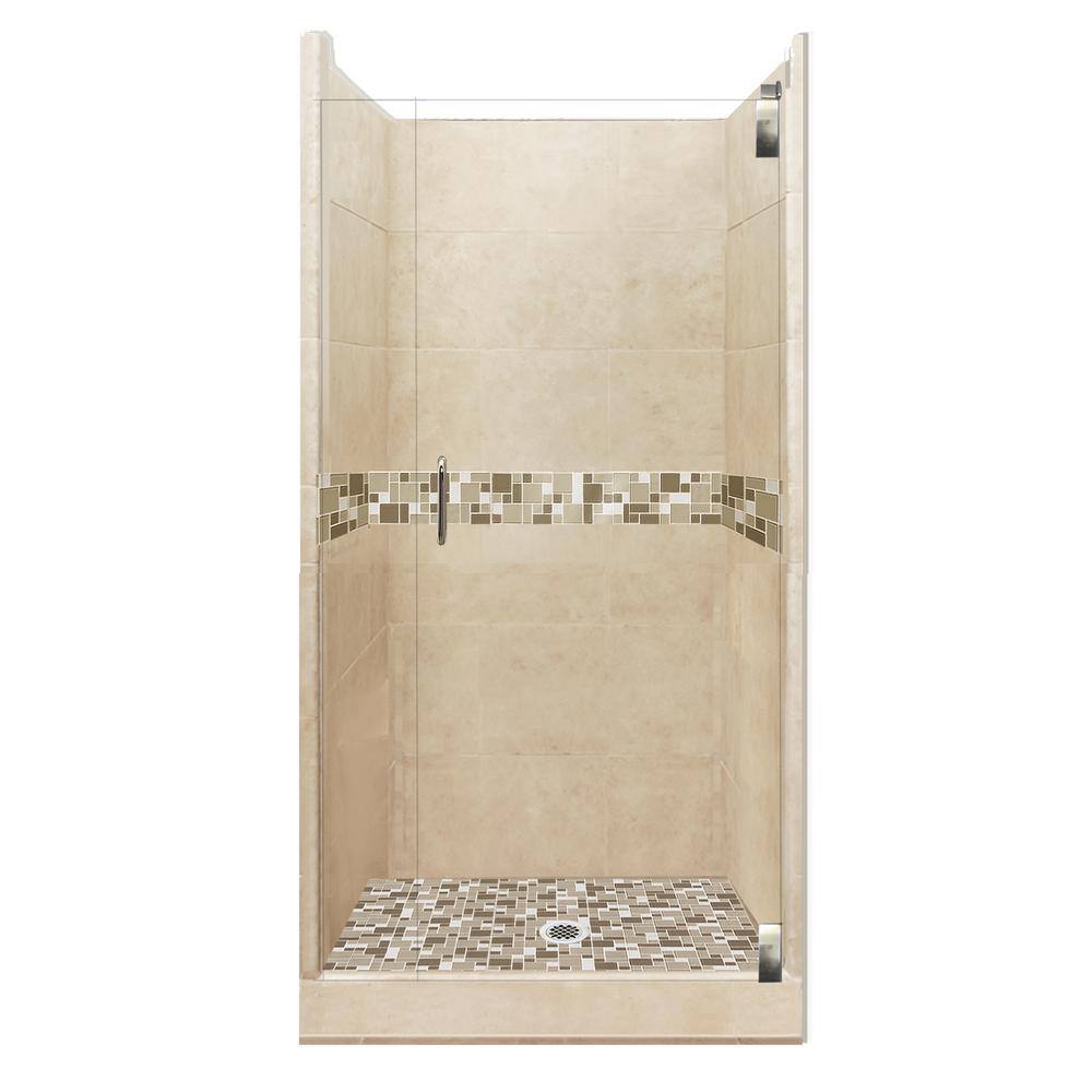 Tuscany Grand Hinged 42 in. x 42 in. x 80 in. Center Drain Alcove Shower Kit in Brown Sugar and Satin Nickel Hardware price history on PriceWatchPro