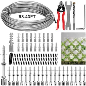 98 .4ft Adjustable Spacing Stainless Steel Wire Trellis with 20 Set Holders for Climbing Plants, Vines