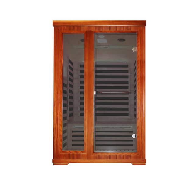 Aoguman Wood 1-Person Far Infrared Sauna with 7 Heating Panels, Key Control, Bluetooth Audio, and LED Lighting