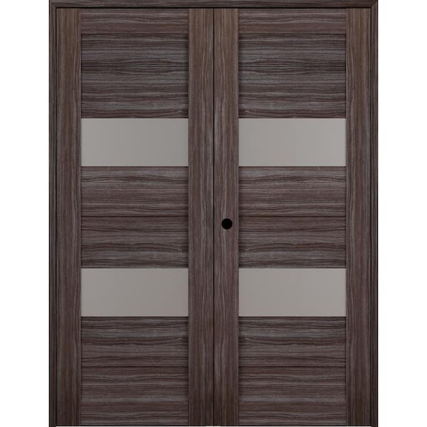 Belldinni Berta 72 in. x 80 in. Right Hand Active 2-Lite Frosted Glass Gray Oak Wood Composite Double Prehung French Door