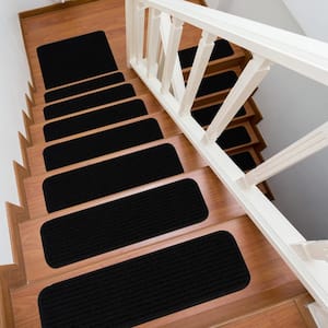 Diego Black 31 in. x 31 in. Solid Non-Slip Rubber Back Stair Tread Cover (Landing Mat)