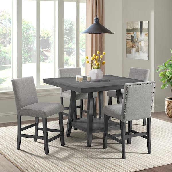 Picket House Furnishings Hester 5PC Counter Height Dining Set in Grey-Table and Four Chairs