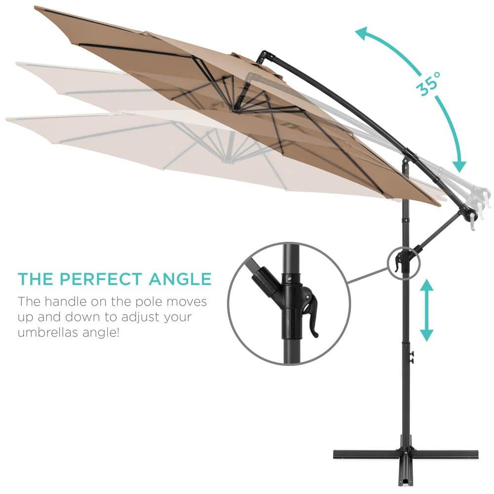 Tan Offset Hanging Outdoor Patio Umbrella with Steel Frame
