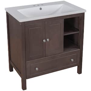 30 in. W x 18 in. D x 32.1 in. H 1-Sink Freestanding Bath Vanity in Brown with White Ceramic Top
