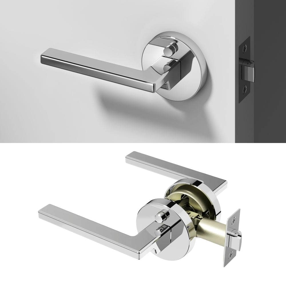 Okun Dune Metal Chrome Privacy Bed/Bath Flat Door Handle with Push ...