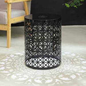 Herals Black Iron Outdoor Patio Side Table with Solar Powered Light