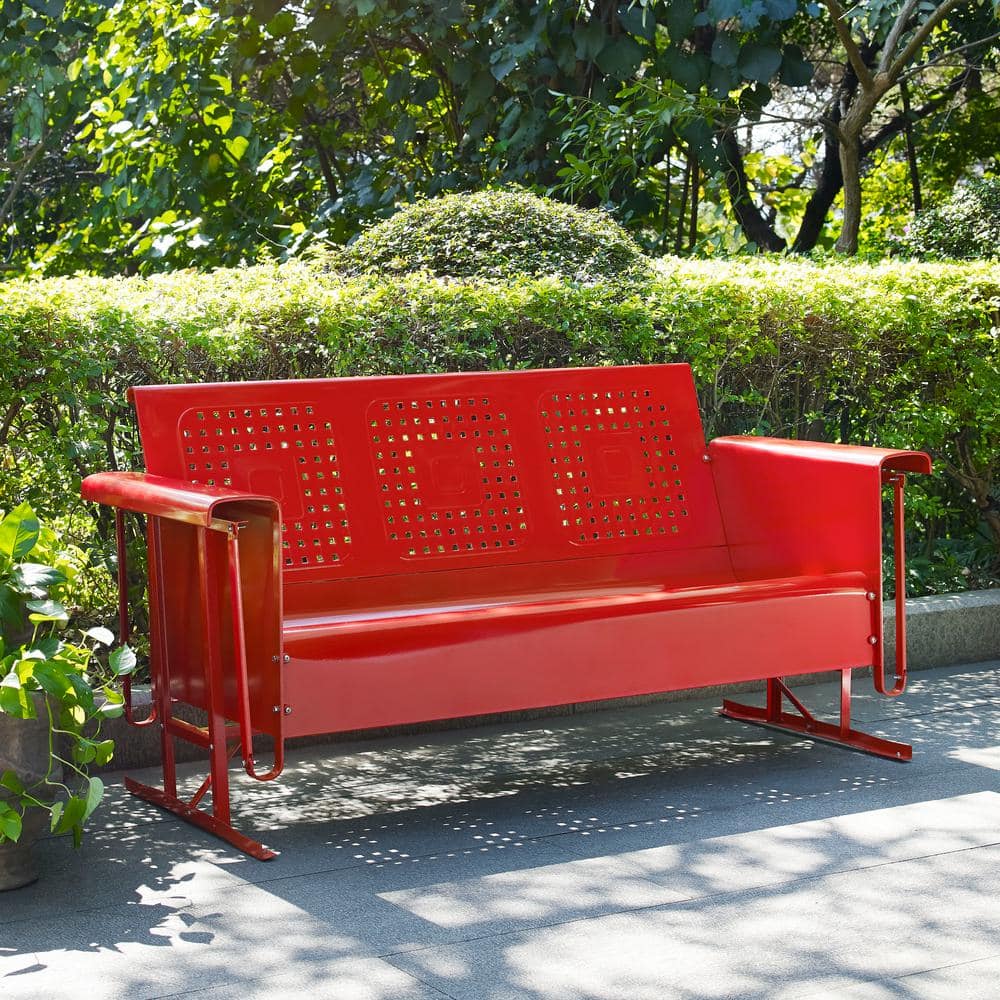 Retro Bright Red Metal Outdoor Sofa Glider, 60"