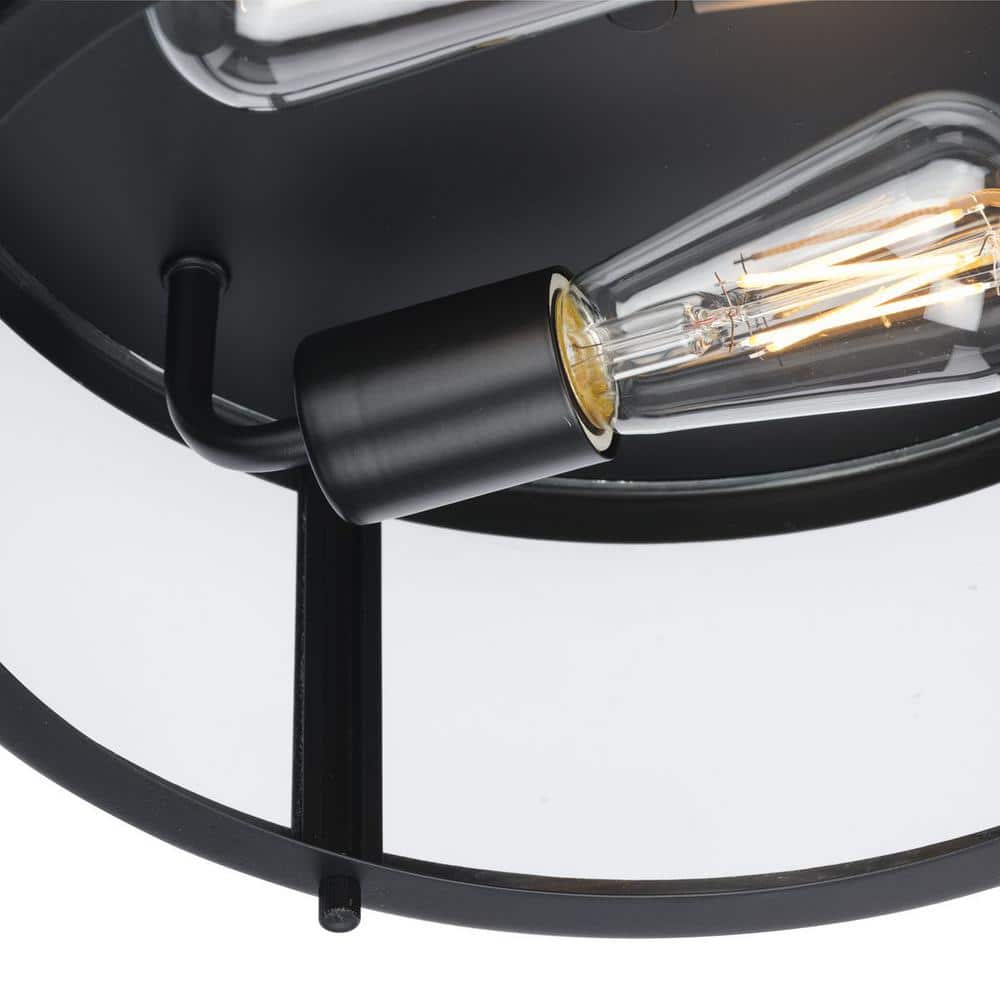 Gunther Matte Black Glass Drum Indoor/Outdoor Flush Mount Light