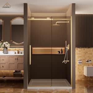 48 in. W x 76 in. H Sliding Frameless Shower Door in Brushed Gold Finish with 3/8 in.(10 mm) Tempered Clear Glass