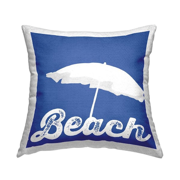 Stupell Industries Beach Umbrella on Blue Outdoor Printed Throw Pillow by GraffiTee Studios