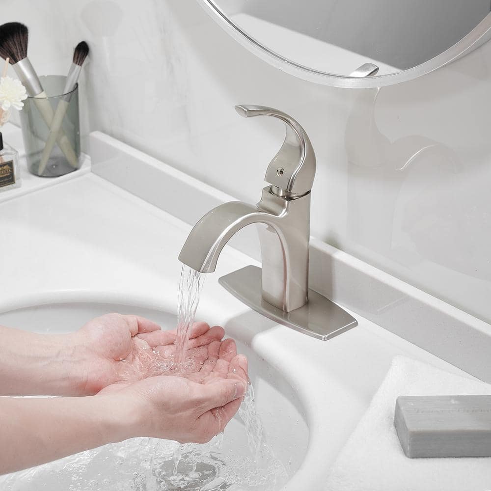 Brushed Nickel Single Handle High Arc Bathroom Faucet