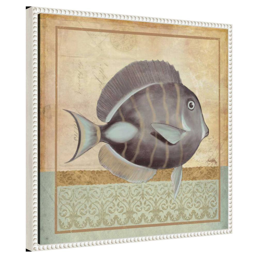 Vintage Fish II Coastal Canvas Wall Art with White Frame