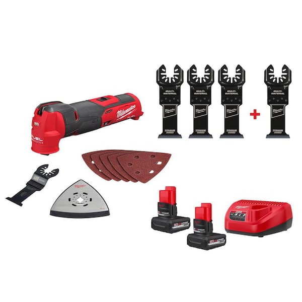 M12 FUEL 12V Oscillating Multi-Tool w/5.0Ah Battery 2-Pk Starter Kit & OMT Blade Set