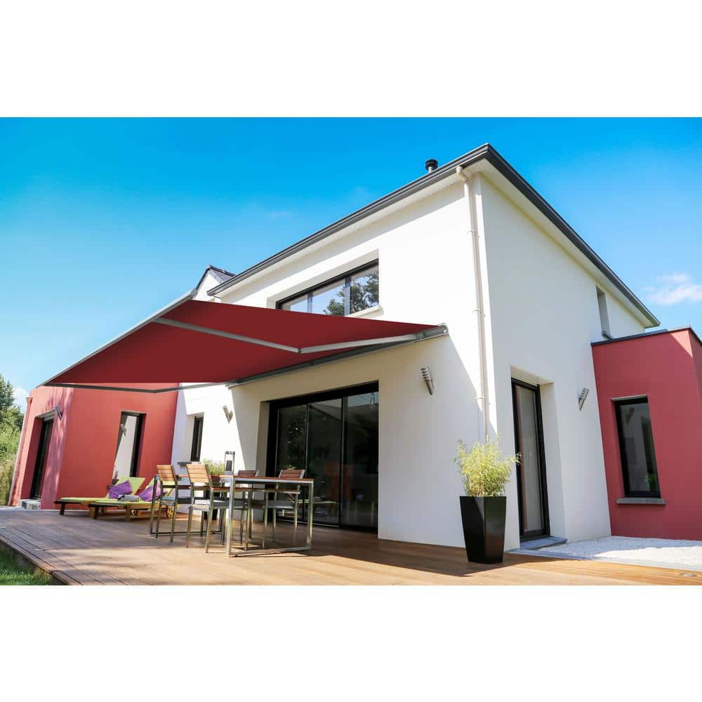 Burgundy Metal Cover Retractable Patio Awning with Aluminum Frame