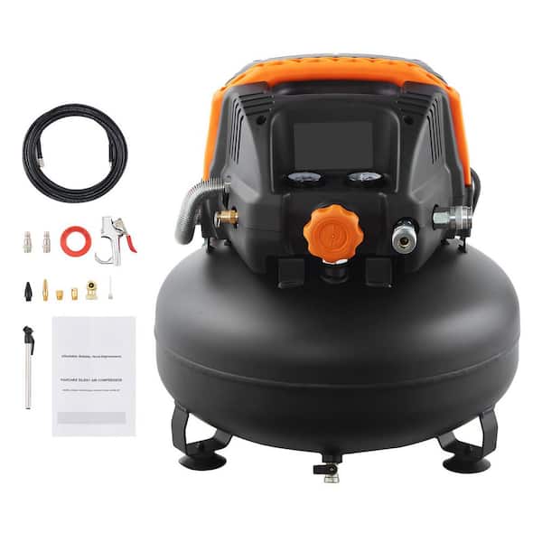 6 Gal. Air Compressor, 1.7HP 2.3CFM@90PSI Portable Pancake Air Compressor & 150PSI Max Pressure, with 25ft. Air Hose