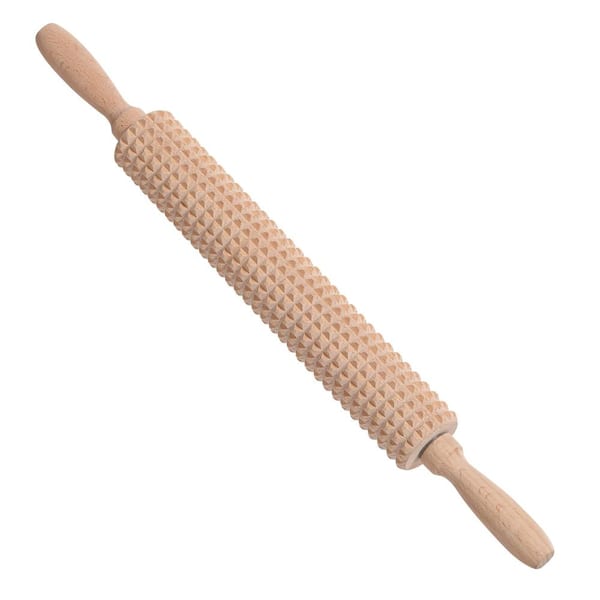 Natural Beech Wood Deep Grooved Crispbread Rolling Pin 17 Inch Fluted Knobbly for Scandinavian Bread