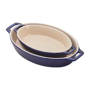2-Piece Ceramic Oval Casserole Dish Set in Dark Blue