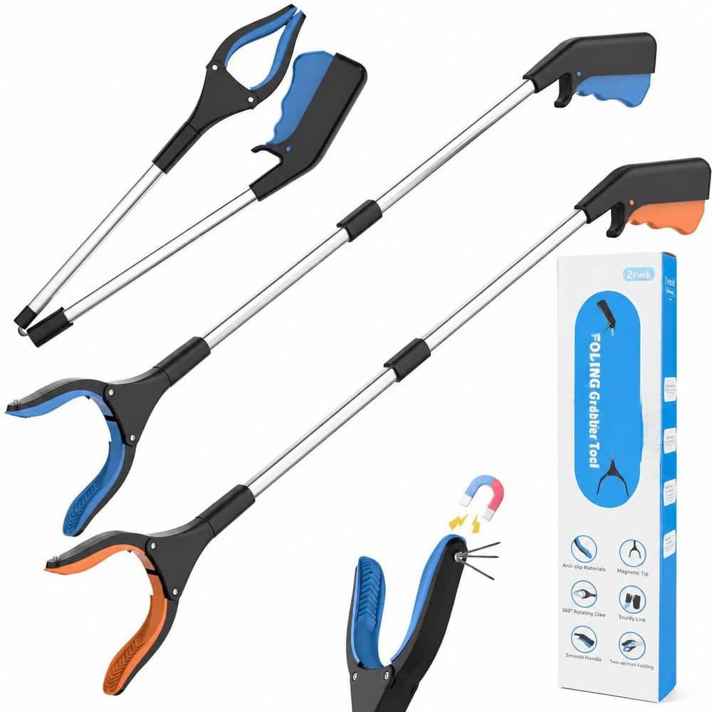 Misopily 32 in. Foldable Reacher Grabber Tool with Magnetic Tip, 360° Rotating Jaw, Ergonomic Handle (2-Pack)