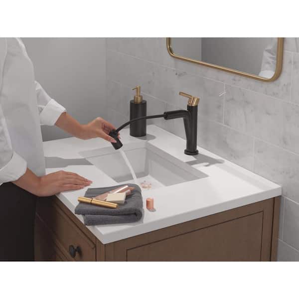 Nicoli Pull-Down Spout Single Handle Single Hole Bathroom Faucet Drain Kit Included in Matte Black/Champagne Bronze