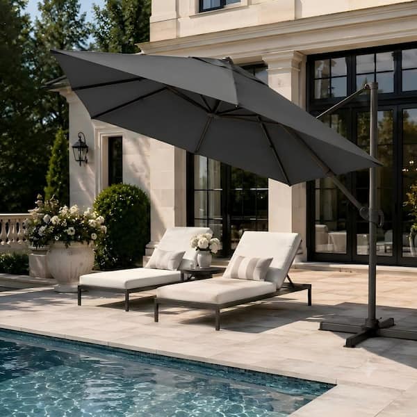 360 patio umbrella 10 x 13 ft Luxury Aluminum Outdoor Shade Canopy Patio Cantilever Offset Umbrella with 360-degree Rotation