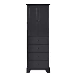 23.60 in. W x 15.70 in. D x 68.10 in. H Black Linen Cabinet with 2-Doors and 4-Drawers, Adjustable Shelf