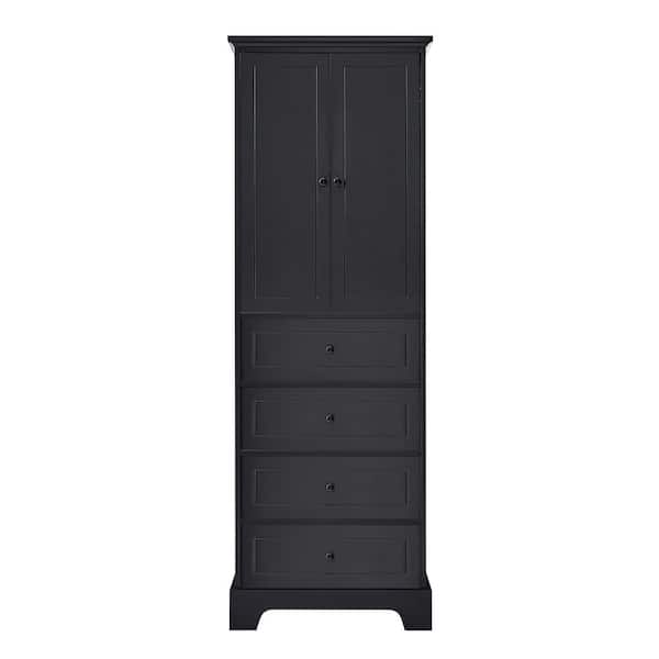 Unbranded 23.60 in. W x 15.70 in. D x 68.10 in. H Black Linen Cabinet with 2-Doors and 4-Drawers, Adjustable Shelf
