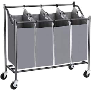 Gray 4 Bag Metal Frame Laundry Hamper with Casters