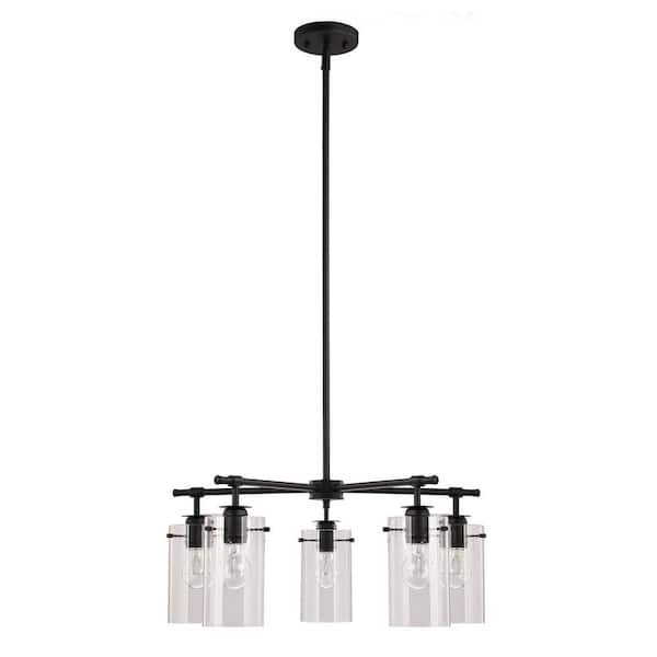 DSI Brooklyn Collection 5-Light Black Chandelier with Clear Glass Shades