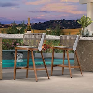 Modern Aluminum Outdoor Bar Stool Magnalium Button Rope Kelley Patio Bar Stool with Backrest and Cushion (Set of 2)