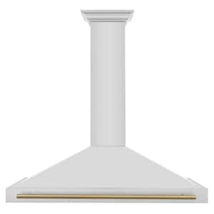 Autograph Edition 48 in. 400 CFM Ducted Vent Wall Mount Range Hood with Champagne Bronze Handle in Stainless Steel