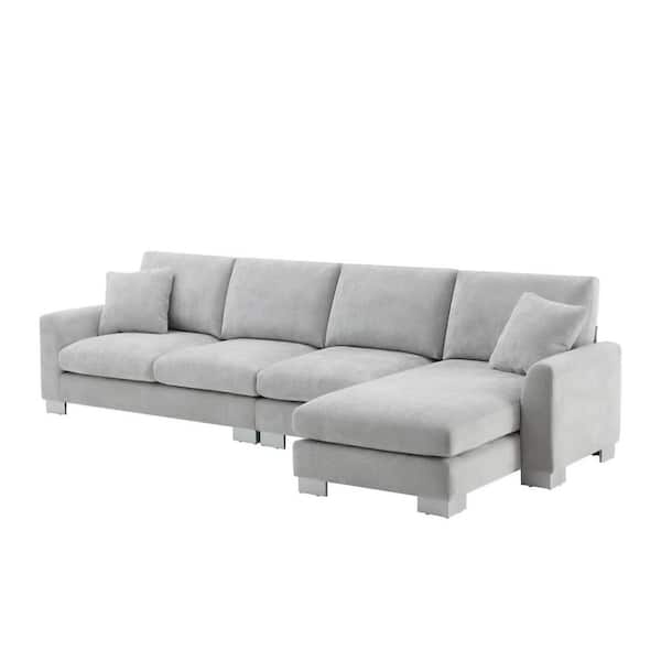 119 in. Light Gray Chenille Twin Size Sectional Sofa Bed for Living Room,Apartment,Office