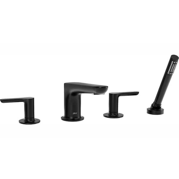 American Standard Studio S 2-Handle Deck-Mount Roman Tub Faucet for Flash Rough-in Valve with Hand Shower in Matte Black
