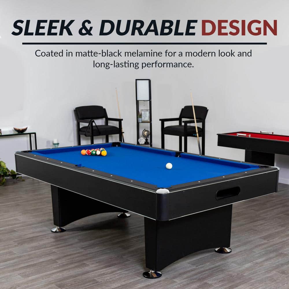 Hustler 8' Black Pool Table with Blue Felt and Ball Return