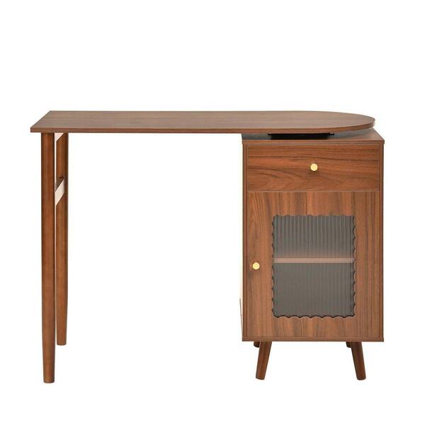 43 in. Walnut 1-Drawer Computer Desk with 90° Rotating Desktop