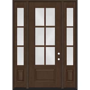 Regency 64 in. x 96 in. 3/4-6 Lite Clear Glass LH Hickory Stain Mahogany Fiberglass Prehung Front Door w/Dbl 12in.SL