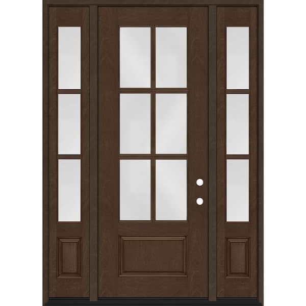 Steves & Sons Regency 64 in. x 96 in. 3/4-6 Lite Clear Glass LH Hickory Stain Mahogany Fiberglass Prehung Front Door w/Dbl 12in.SL