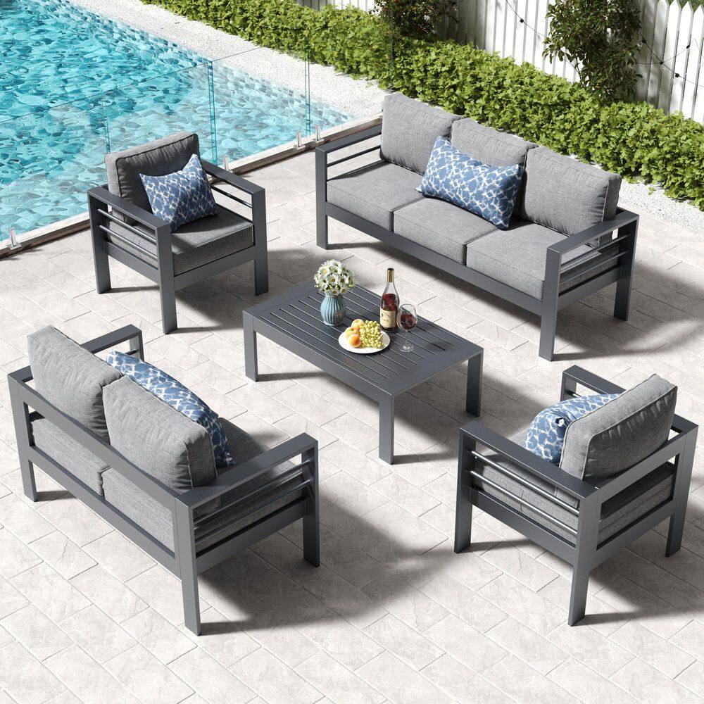 5-Piece Aluminum Outdoor Patio Conversation Set with Gray Cushion price history on PriceWatchPro