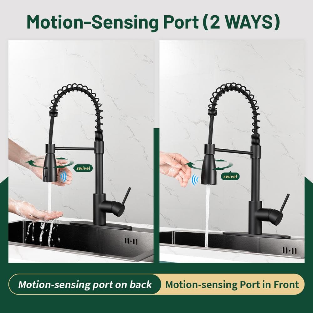 Matte Black Touchless High-Arc Kitchen Faucet with Pull-Out Spray