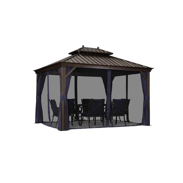 PURPLE LEAF 10 ft. x 12 ft. Patio Outdoor Gazebo for Backyard Hardtop Galvanized Steel Frame with Balls, Navy Blue