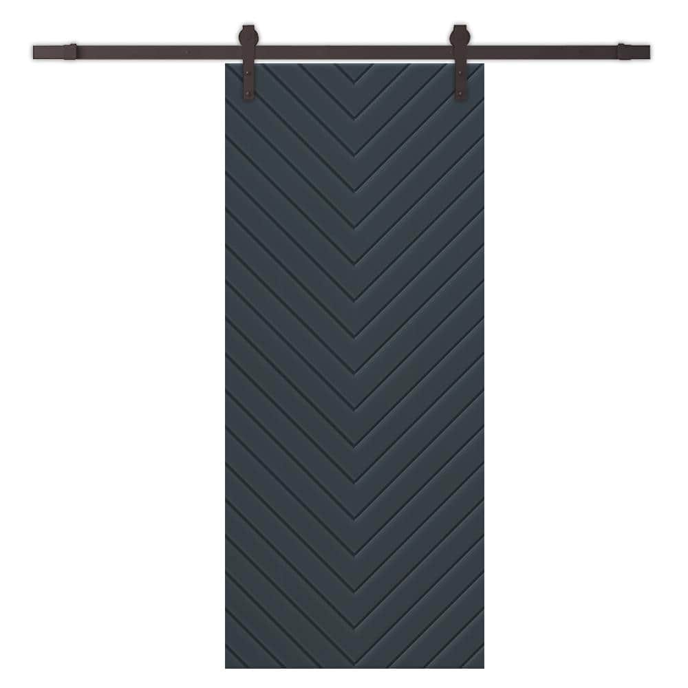 Herringbone 24 in. x 80 in. Fully Assembled Charcoal Gray Painted MDF Modern Sliding Barn Door with Hardware Kit price history on PriceWatchPro